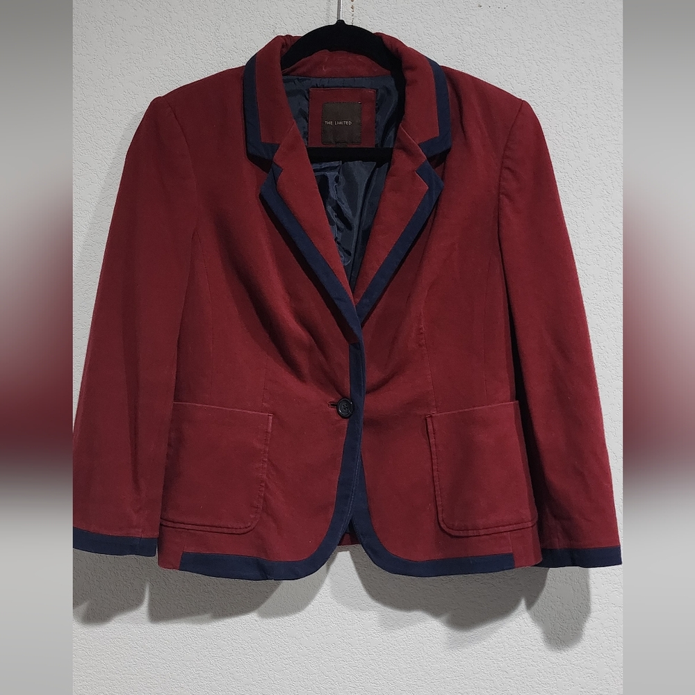The Limited Maroon Blazer with Navy Trim